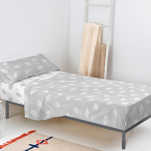 Set beddengoed HappyFriday Basic Kids Clouds Grijs Bed van 105 180 x 2