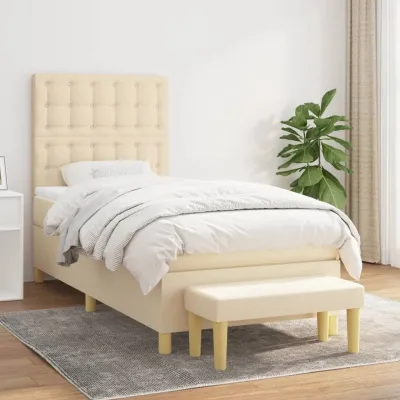 cadre de lit et matelas Crème 90x190 cm Tissu