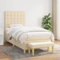 cadre de lit et matelas Crème 90x190 cm Tissu