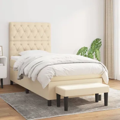 cadre de lit avec matelas Crème 80x200 cm Tissu