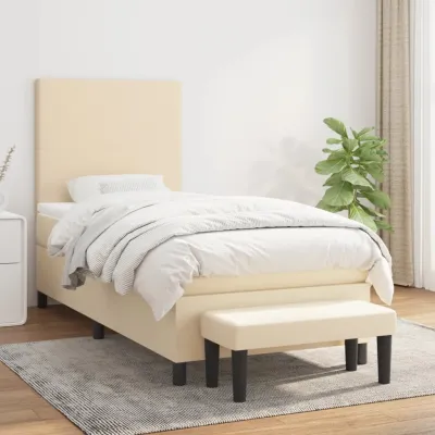 cadre de lit avec matelas Crème 80x200 cm Tissu