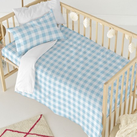 Parure de couette HappyFriday Basic Kids Bleu Lit de bébé Vichy 2 Pi