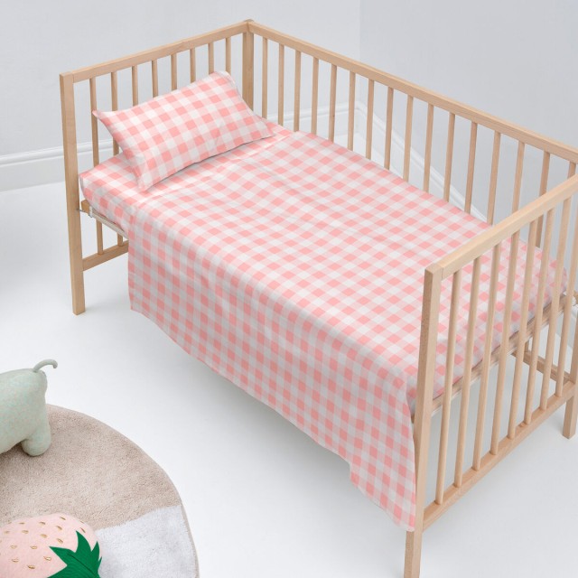 Bettwäsche-Set HappyFriday Basic Kids Vichy Rosa Babybettchen 2 Stüc