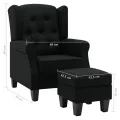 Fauteuil avec repose-pied Noir Tissu