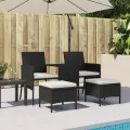 Canapé de jardin 2 places avec table et tabourets noir rotin
