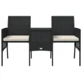 Canapé de jardin 2 places avec table et tabourets noir rotin