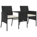 Canapé de jardin 2 places avec table et tabourets noir rotin