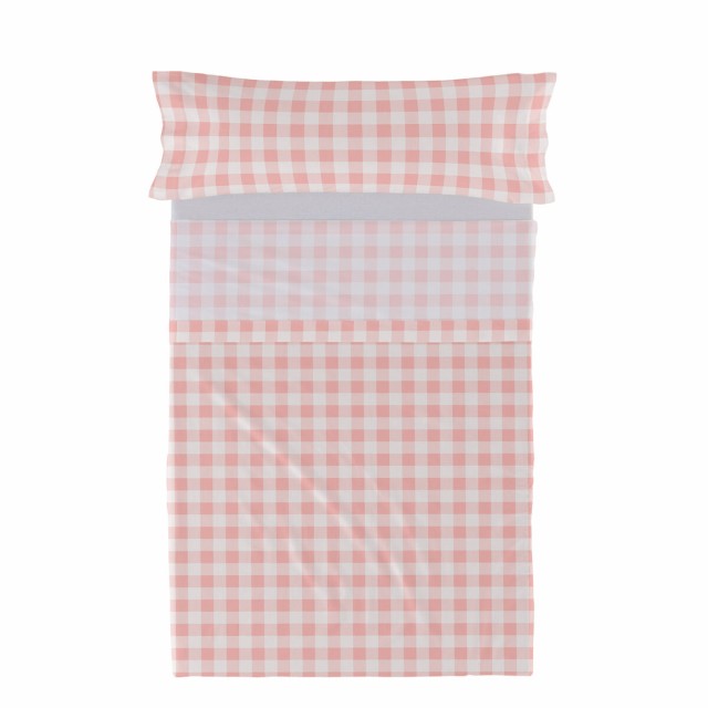 Juego de Sábanas HappyFriday Basic Kids Vichy Rosa Cama de 80/90 2 Pi