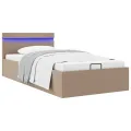 Cadre de lit à rangement et LED Cappuccino Similicuir 100x200cm