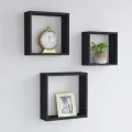 Étagères murales sous forme de cube 3 pcs Noir MDF