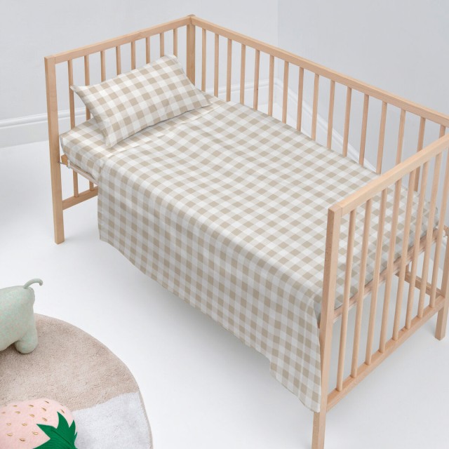 Bedding set HappyFriday Basic Kids Vichy Beige Baby Crib 2 Pieces