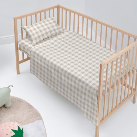 Bedding set HappyFriday Basic Kids Vichy Beige Baby Crib 2 Pieces