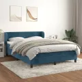 cadre de lit et matelas Bleu foncé 140x190cm Velours