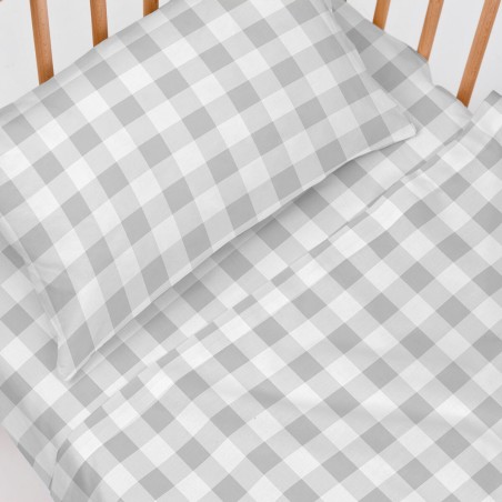 Set di Lenzuola HappyFriday Basic Kids Vichy Grigio Culla Neonato 2 Pe