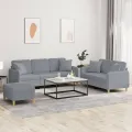 Ensemble de canapés 3 pcs coussins gris clair tissu