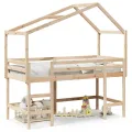 Lit superposé avec échelle et toit sans matelas 90x190 cm