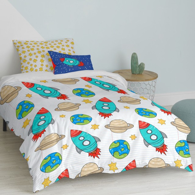Bettbezug-Set HappyFriday Mr Fox Space rocket Bunt Einzelmatratze 2 St