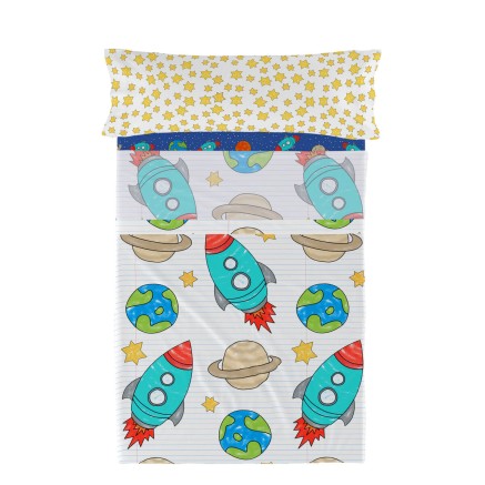 Juego de Sábanas HappyFriday Mr Fox Space Rocket Multicolor Cama de 8