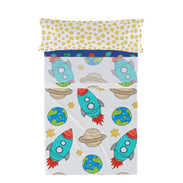 Juego de Sábanas HappyFriday Mr Fox Space Rocket Multicolor Cama de 8