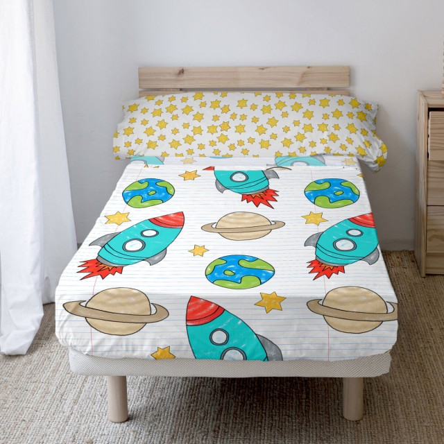 Bedding set HappyFriday Mr Fox Space Rocket Multicolour Single 2 Piece