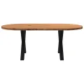 Table à manger marron clair bois de chêne massif ovale