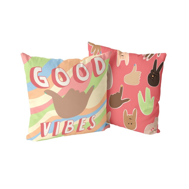 Funda de cojín HappyFriday Aware Good vibes Multicolor 50 x 50 cm 2 P