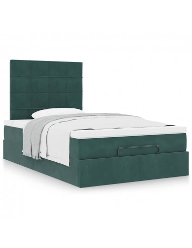 Cadre de lit ottoman avec matelas vert foncé 120x200 cm velours