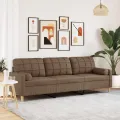 Canapé 3 places avec oreillers décoratifs marron 210 cm tissu