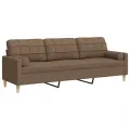 Canapé 3 places avec oreillers décoratifs marron 210 cm tissu