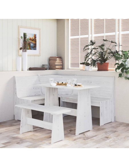 Banc d'angle REINE 151 cm blanc bois de pin solide