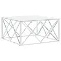 Table basse argenté 80x80x40 cm acier inoxydable et verre