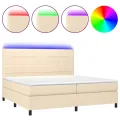 cadre de lit et matelas et LED Crème 200x200cm Tissu