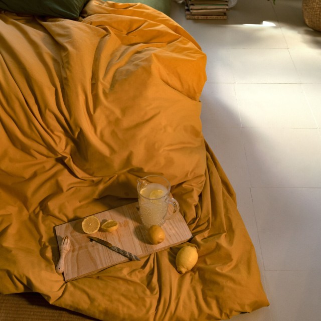 Housse de Couette HappyFriday BASIC Moutarde Lit 1 persone 140 x 200 c