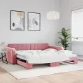 Lit de jour avec lit gigogne rose 100x200 cm velours