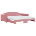 Lit de jour avec lit gigogne et matelas rose 100x200 cm velours