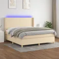 cadre de lit matelas et LED Crème 160x200 cm Tissu
