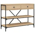 Table console avec tiroirs et étagères chêne sonoma