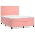 cadre de lit avec matelas Rose 140x200 cm Velours