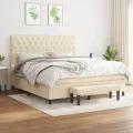 cadre de lit avec matelas Crème 160x200 cm Tissu