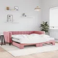 Lit de jour avec lit gigogne et matelas rose 100x200 cm velours