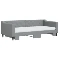 Lit de jour avec gigogne et matelas gris clair 90x200 cm tissu