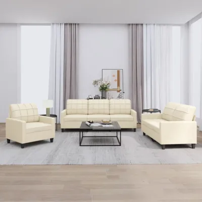 Ensemble de canapés 3 pcs avec coussins Crème Similicuir