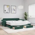 Lit de jour et gigogne et tiroirs vert foncé 100x200 cm velours