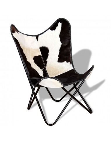 Chaise papillon noir et blanc cuir de vache