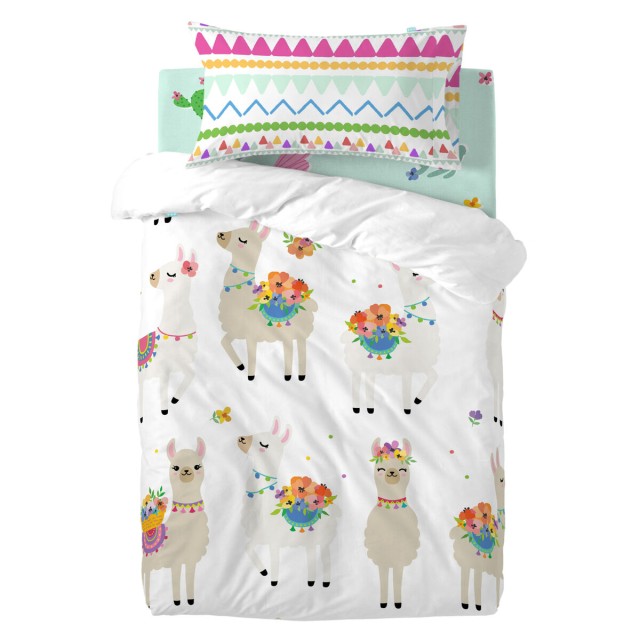 Parure de couette HappyFriday Moshi Moshi Cute Llamas Multicouleur Lit