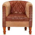 Chaise cabriolet marron cuir véritable bois de manguier massif