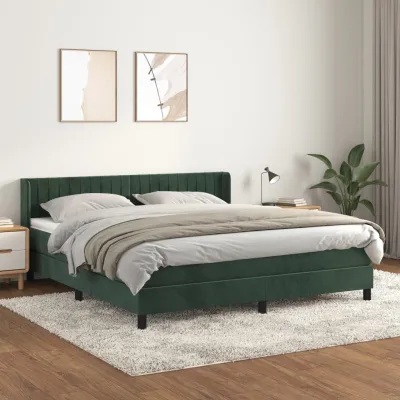 cadre de lit et matelas Vert foncé 180x200cm Velours