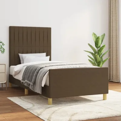 Cadre de lit sans matelas marron foncé 90x190 cm tissu