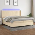 cadre de lit matelas et LED Crème 200x200 cm Tissu
