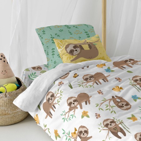 Parure de couette HappyFriday Moshi Moshi Happy Sloth Multicouleur Lit